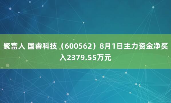 聚富人 国睿科技（600562）8月1日主力资金净买入2379.55万元