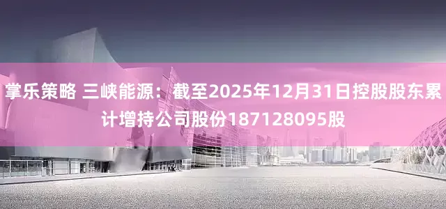 掌乐策略 三峡能源：截至2025年12月31日控股股东累计增持公司股份187128095股